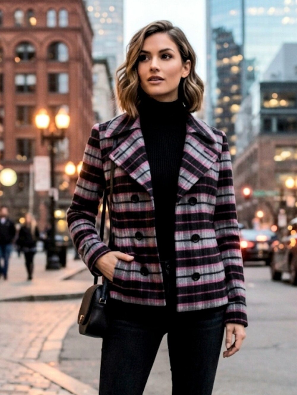 PINK Victoria's Secret Plaid Wool Blend Blazer Coat Size SP